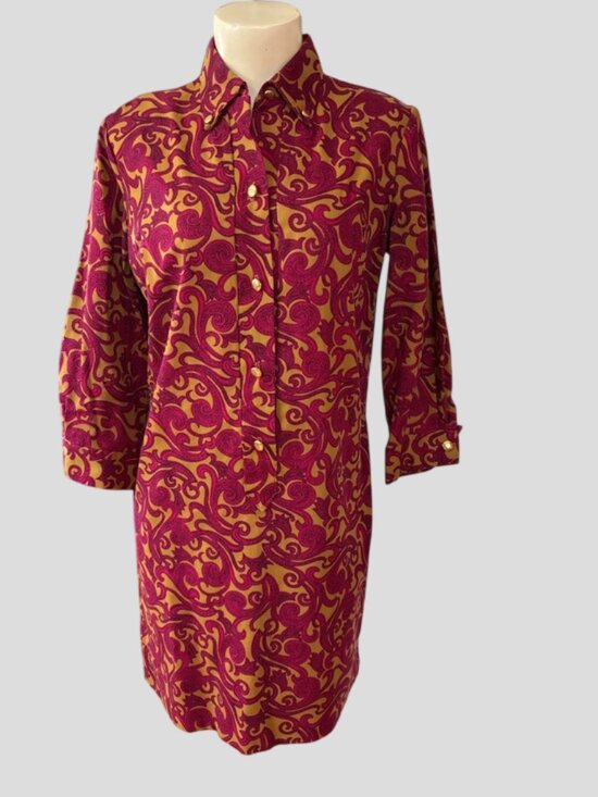 Hand Made Dresses & Skirts - 1960's Style Hand Made Maroon & Gold Abstract Swirl Shirt Dress